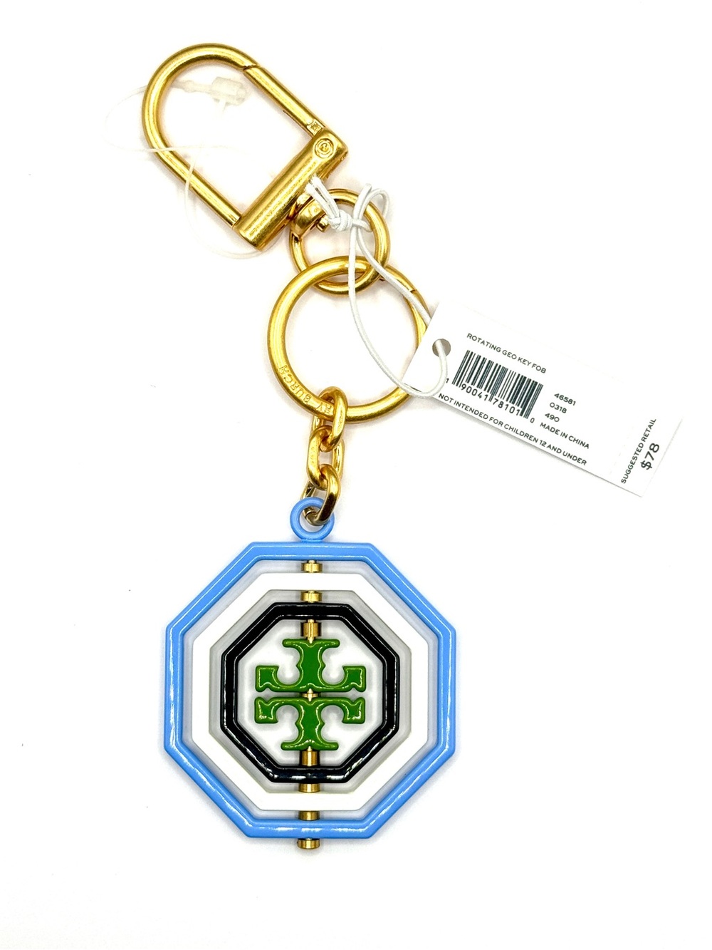 NEW Tory Burch Rotating Geo Key Fob Light Chambray NWT Discontinued Key Chain